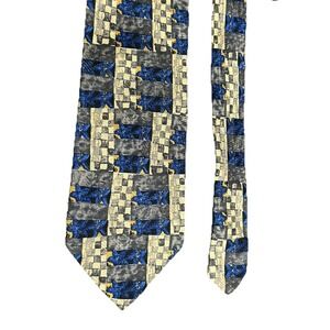 Ermenegildo Zegna Men's 100% Silk Geometric Pattern Neck Tie Blue Gold